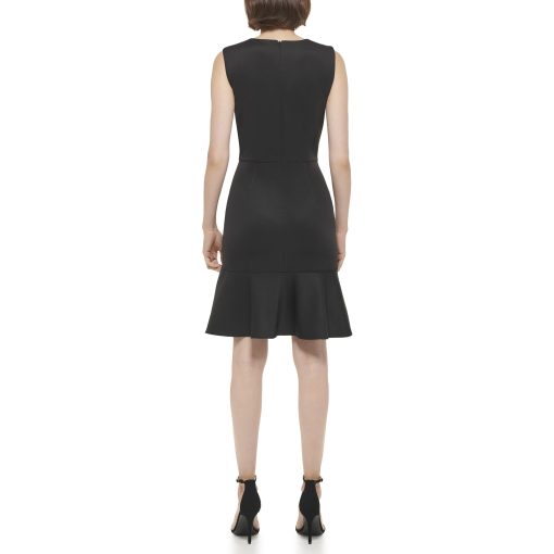 DKNY Sleeveless Ruffled Dress with Zipper Detail Black