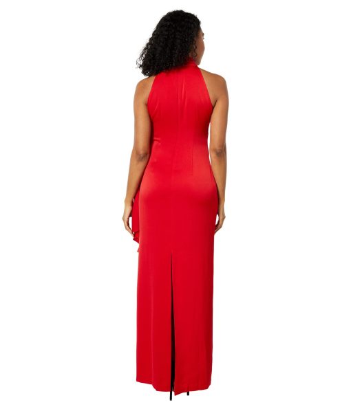 Vince Camuto Haltered High Neck Gown with Scarf Red