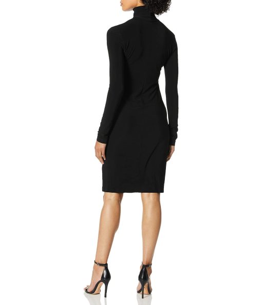Norma Kamali Women's Slim Fit Long Sleeve Turtle Dress to Knee Black
