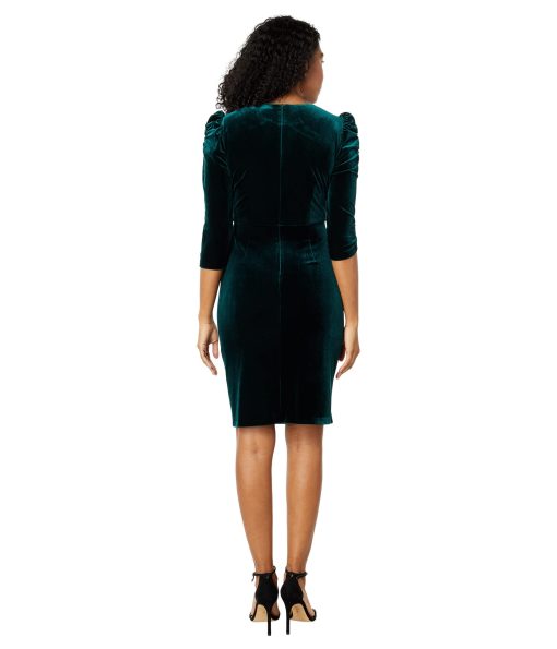 Vince Camuto Velvet Ruched Bodycon with Gathered Long Sleeve Hunter