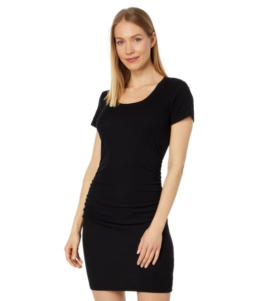 bobi Los Angeles Short Sleeve Side Shirred Dress Black