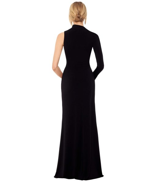 Betsy & Adam Long Jersey Asymmetrical Sleeve Gown Black