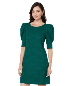 Lilly Pulitzer Knowles Elbow Sleeve Dress Hosta Green Knit Pucker Jacquard