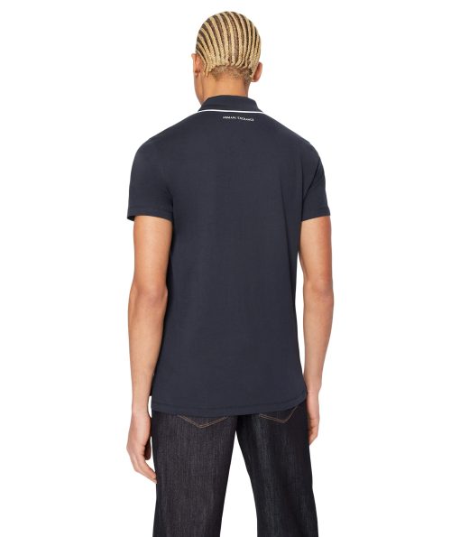 Armani Exchange Cotton Stripe Color Polo Shirt Navy