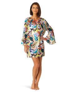 Anne Cole Bell Sleeve Drawstring Tunic Multicolor