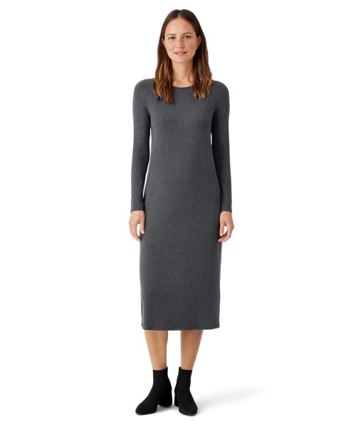 Eileen Fisher Jewel Neck Full-Length Dress Charcoal