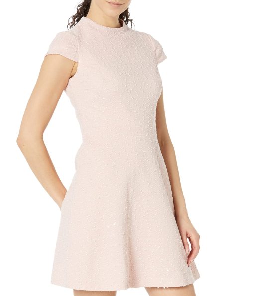 Vince Camuto Boucle Knit Cap Sleeve Fit-and-Flare Blush