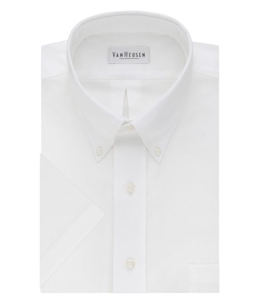 Van Heusen Men's Dress Shirts Short Sleeve Oxford Solid White