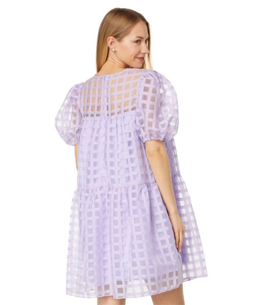 English Factory Gridded Puff Sleeve Dress Lavender