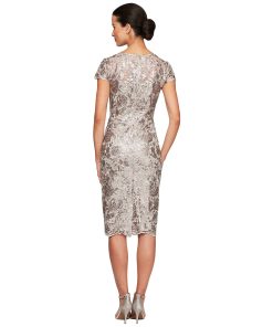 Alex Evenings Short Embroidered Cap Sleeve Dress Taupe