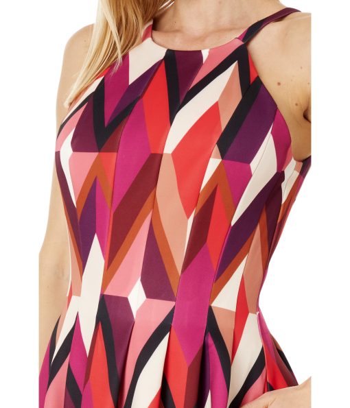 Vince Camuto Geometric Fit-and-Flare Scuba Dress Red Multi