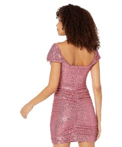 Bebe Sequin Drapery Ruched Dress Mauvewood