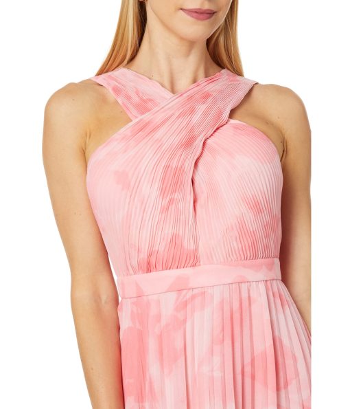 Ted Baker Cross Front Pleated Midi Dress Coral