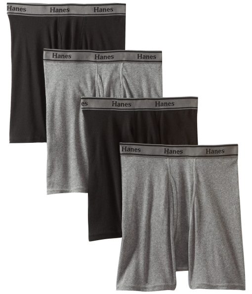 Hanes Hanes Ultimate Men's 4-Pack FreshIQ Tagless Cotton Boxer with ComfortFlex Waistband Briefs Black/Grey