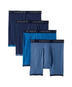 Hanes 4-Pack Core Cotton Platinum Ringer Boxer Brief Navy/Blue/Denim/Navy