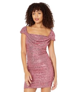 Bebe Sequin Drapery Ruched Dress Mauvewood
