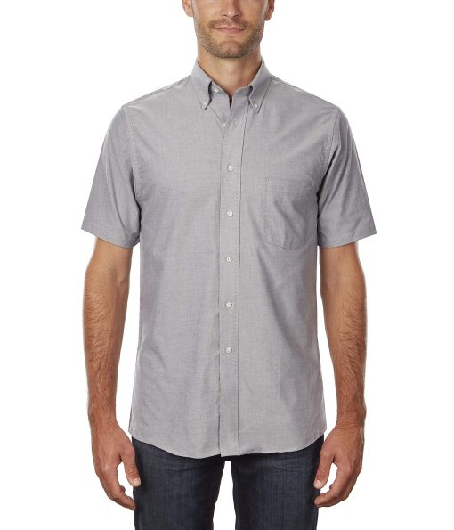 Van Heusen Men's Short Sleeve Dress Shirt Regular Fit Oxford Solid Greystone