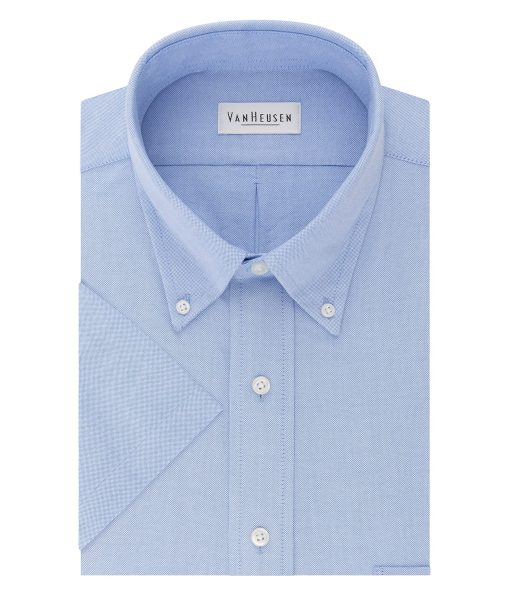 Van Heusen Men's Short Sleeve Dress Shirt Regular Fit Oxford Solid Blue