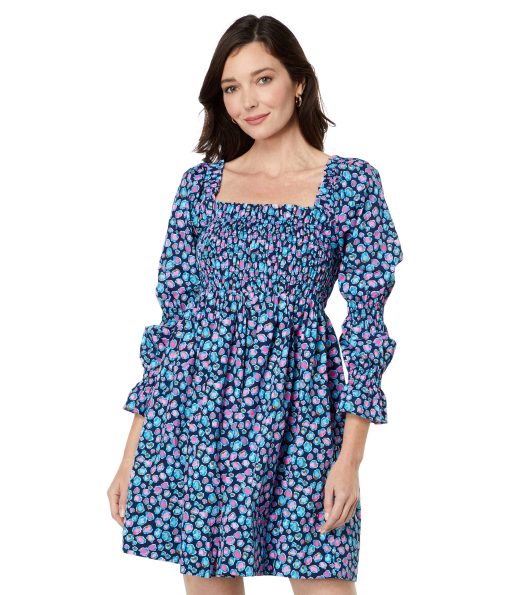 Lilly Pulitzer Beyonca Long Sleeve Smock Dress Seabreeze Blue Low Tide Navy Spotted in the Wild